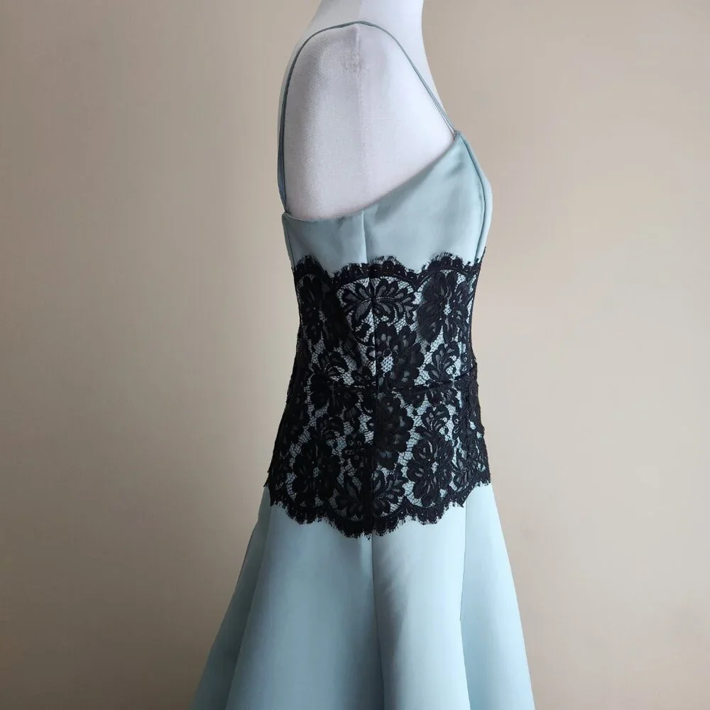 Jessica McClintock Mint Green Satin Formal Dress Black Lace Waist Size 10 - Picture 4 of 6